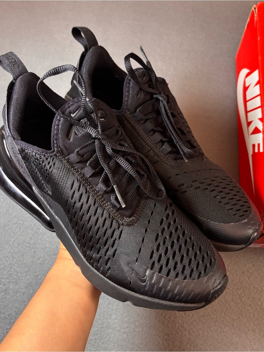 Nike Air Max 270 Shoes Youth Black Triple Black Sneakers size 7Y
